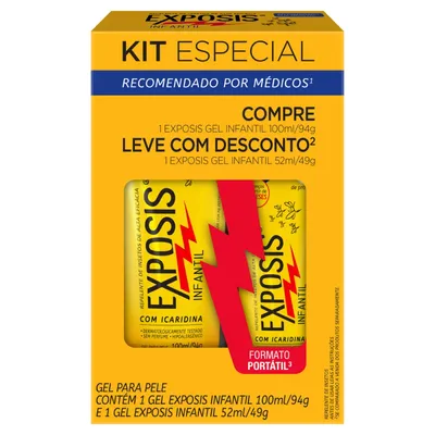 Kit Repelente de Insetos 100ml + Repelente Infantil Gel sem Perfume com Icaridina 52ml Exposis 